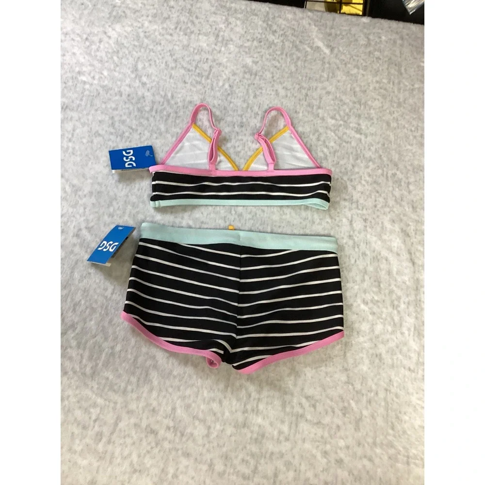 DSG Girls Sanibel Stripe Bikini Top and Dolphin‎ Hem Swim Shorts Set Size S New